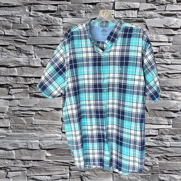 IZOD Mens Saltwater Relaxed Classics Short Sleeve Button-Down Blues/White XXL - Picture 6 of 7
